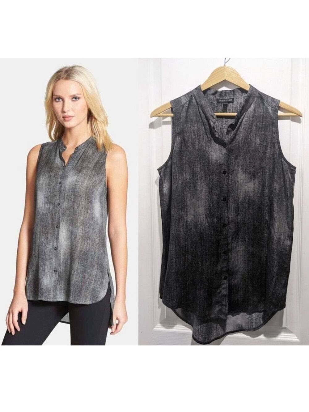Eileen Fisher | Hazy Printed Silk Cotton sleeveless top
